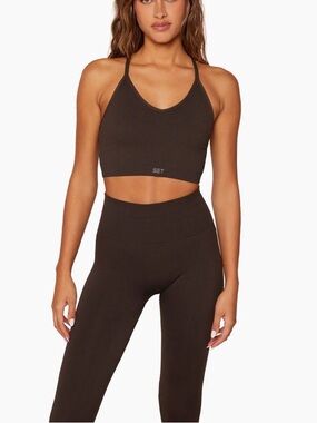 set active brown ribbed set